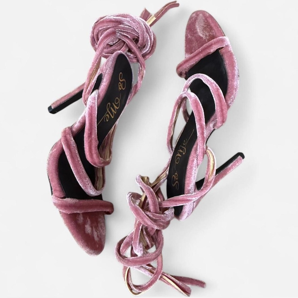 So Me Pink Velvet Strappy Heels